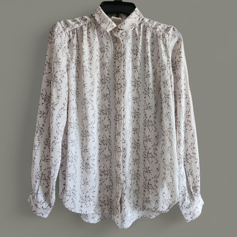 H&M White Floral Button Down Shirt